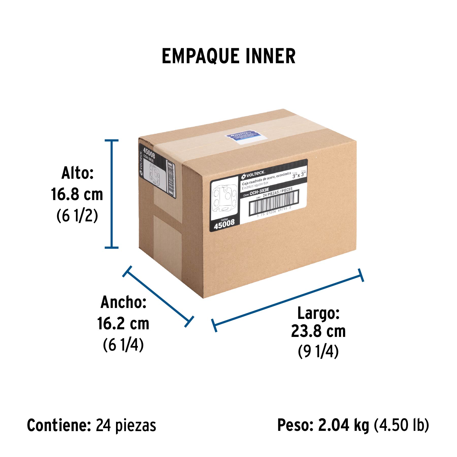 Caja cuadrada 3" x 3" económica, VOLTECK