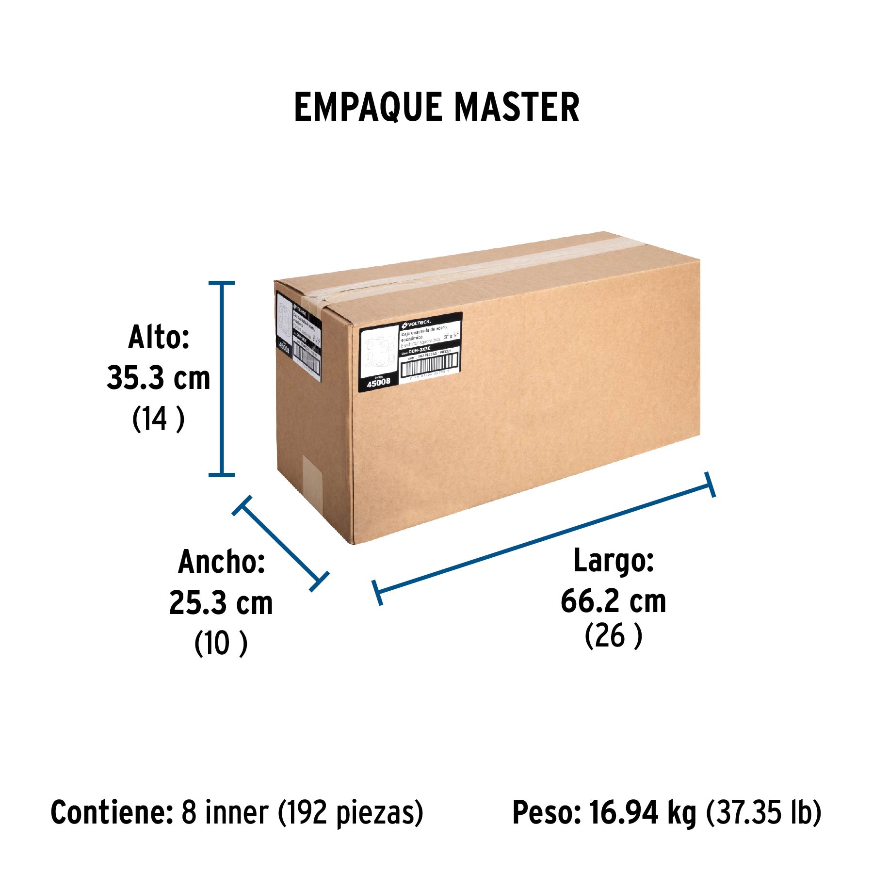 Caja cuadrada 3" x 3" económica, VOLTECK