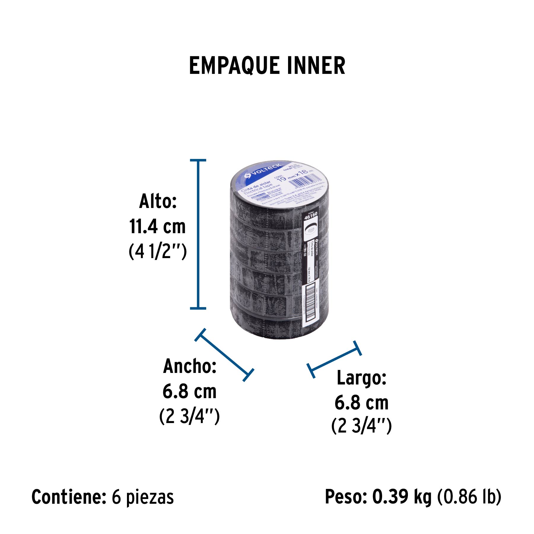 Cinta de aislar de 18 m x 19 mm, negra, VOLTECK