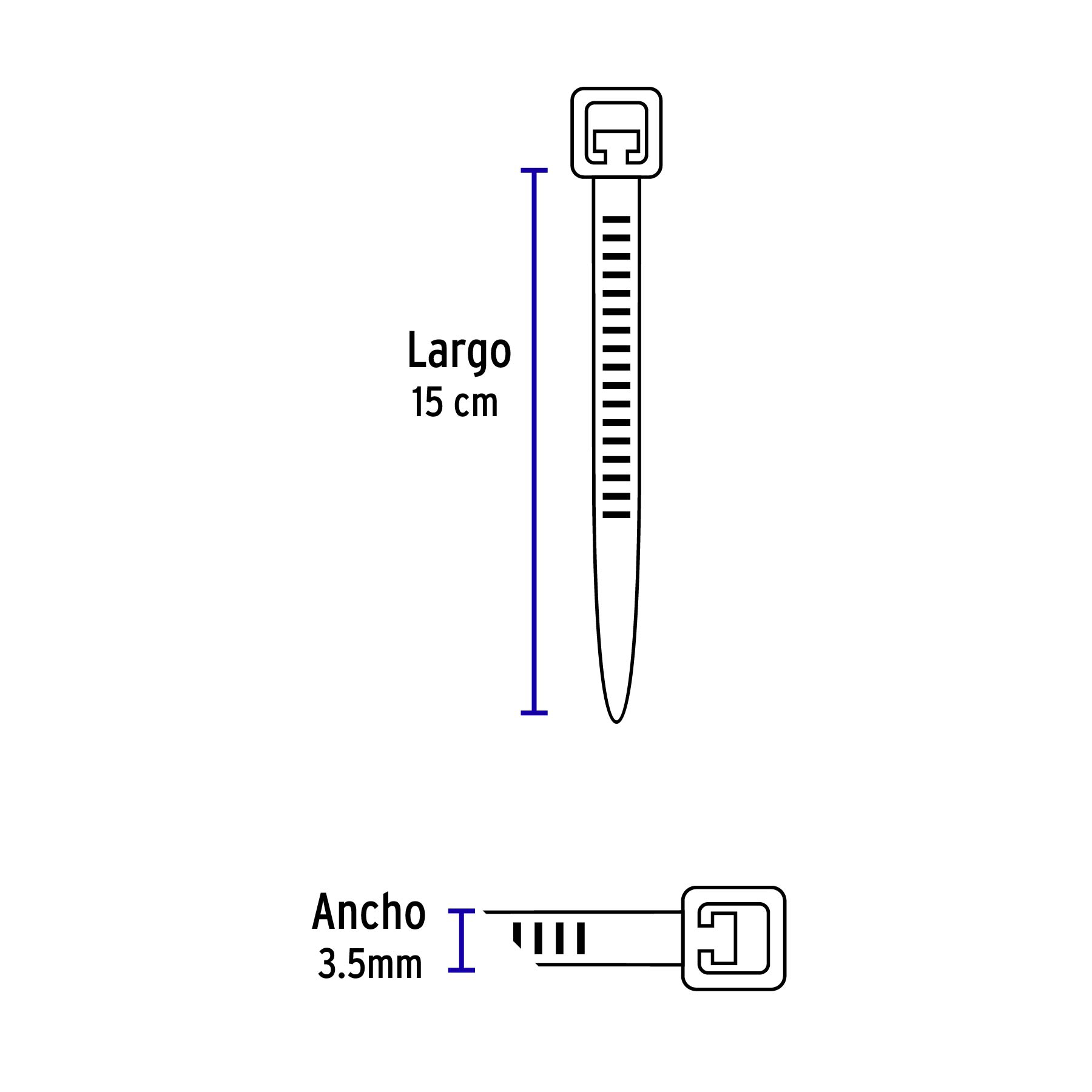 Bolsa con 50 cinchos plásticos 40 lb, 150 x 3.5 mm, negro