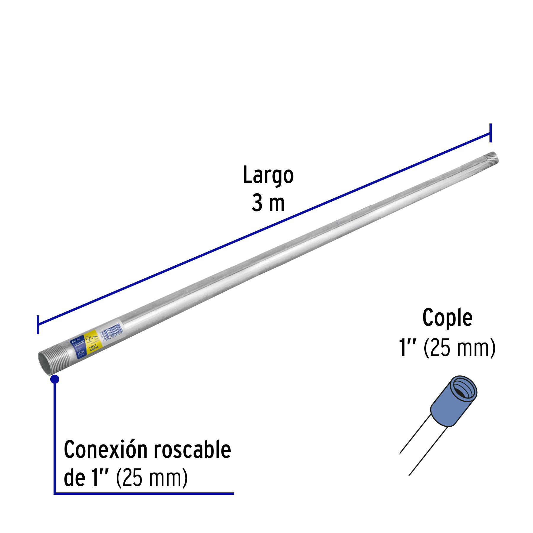 Tubo Conduit 1" pared gruesa (1.8 mm), et. amarilla, 3 m
