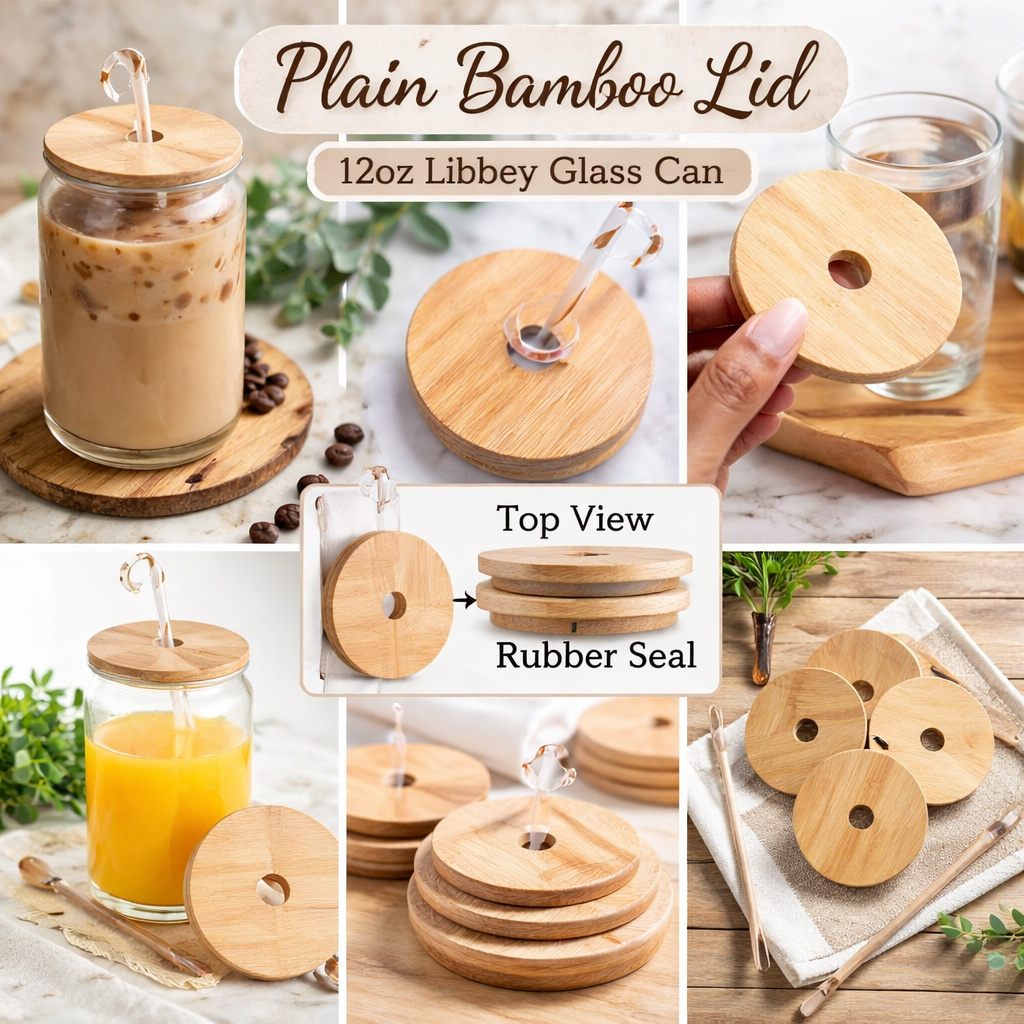 Custom Libbey 12oz Glass Can with Bamboo Lid