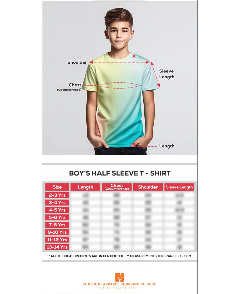 Boys T-shirt Size Chart (Junior & Senior)