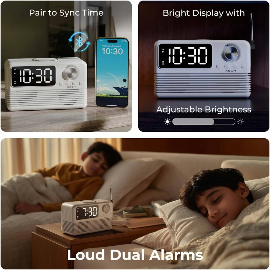 Xech Retro Wireless Charging Clock Speaker