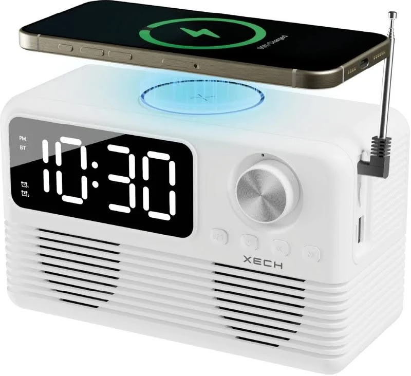 Xech Retro Wireless Charging Clock Speaker