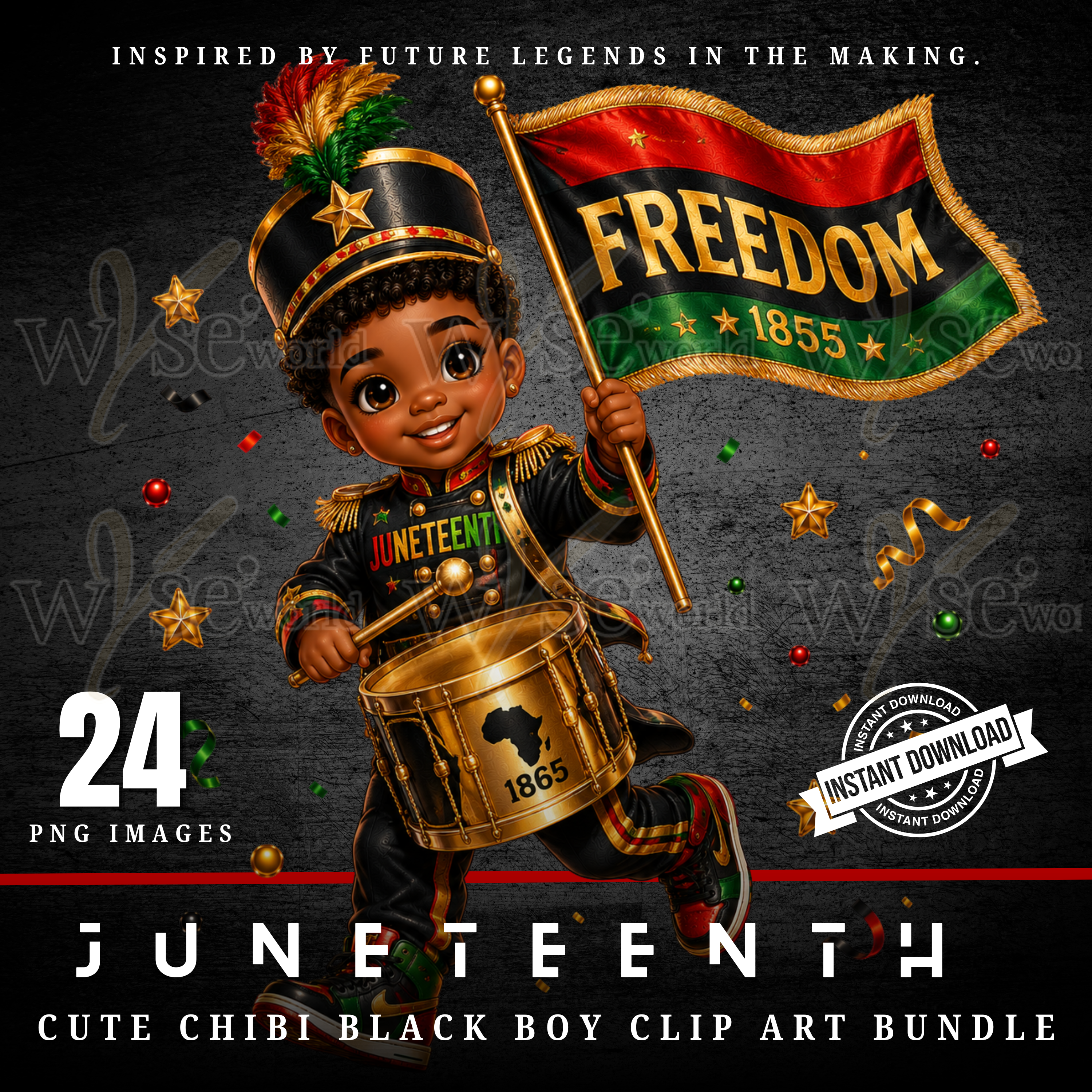 "Juneteenth" | Cute Chibi Black Boy | Clip Art Bundle