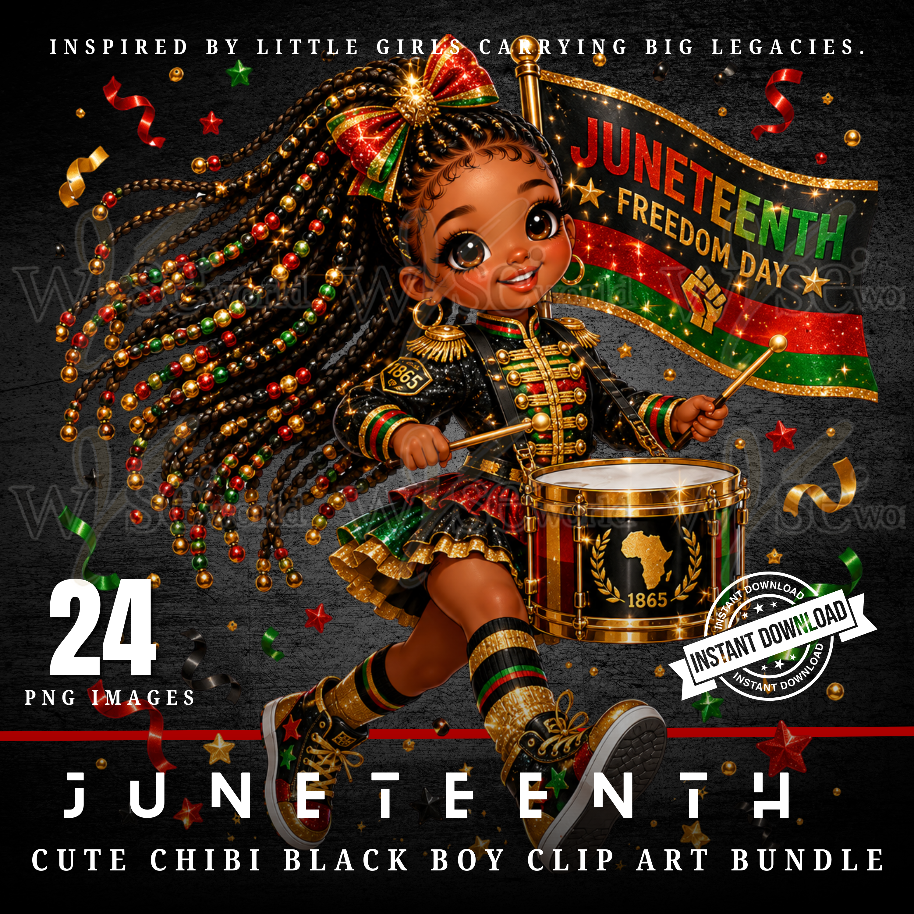 "Juneteenth" | Cute Chibi Black Girl | Clip Art Bundle