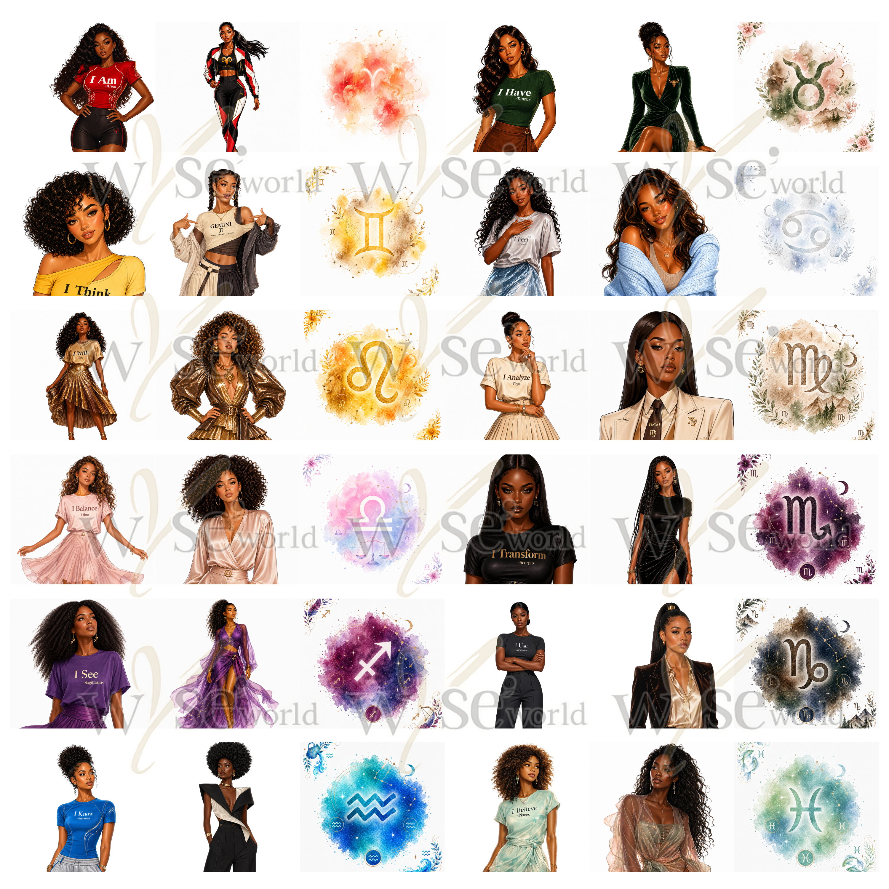 "Cosmic Queens" | Zodiac Clip Art