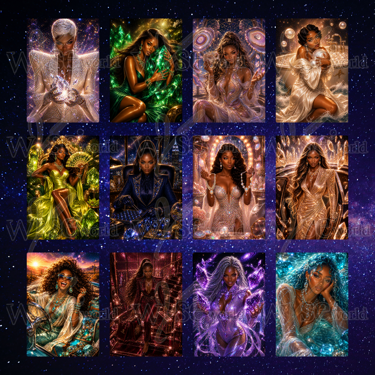 "Cosmic Crystals" | Gemstone Inspired Digital Art Collection
