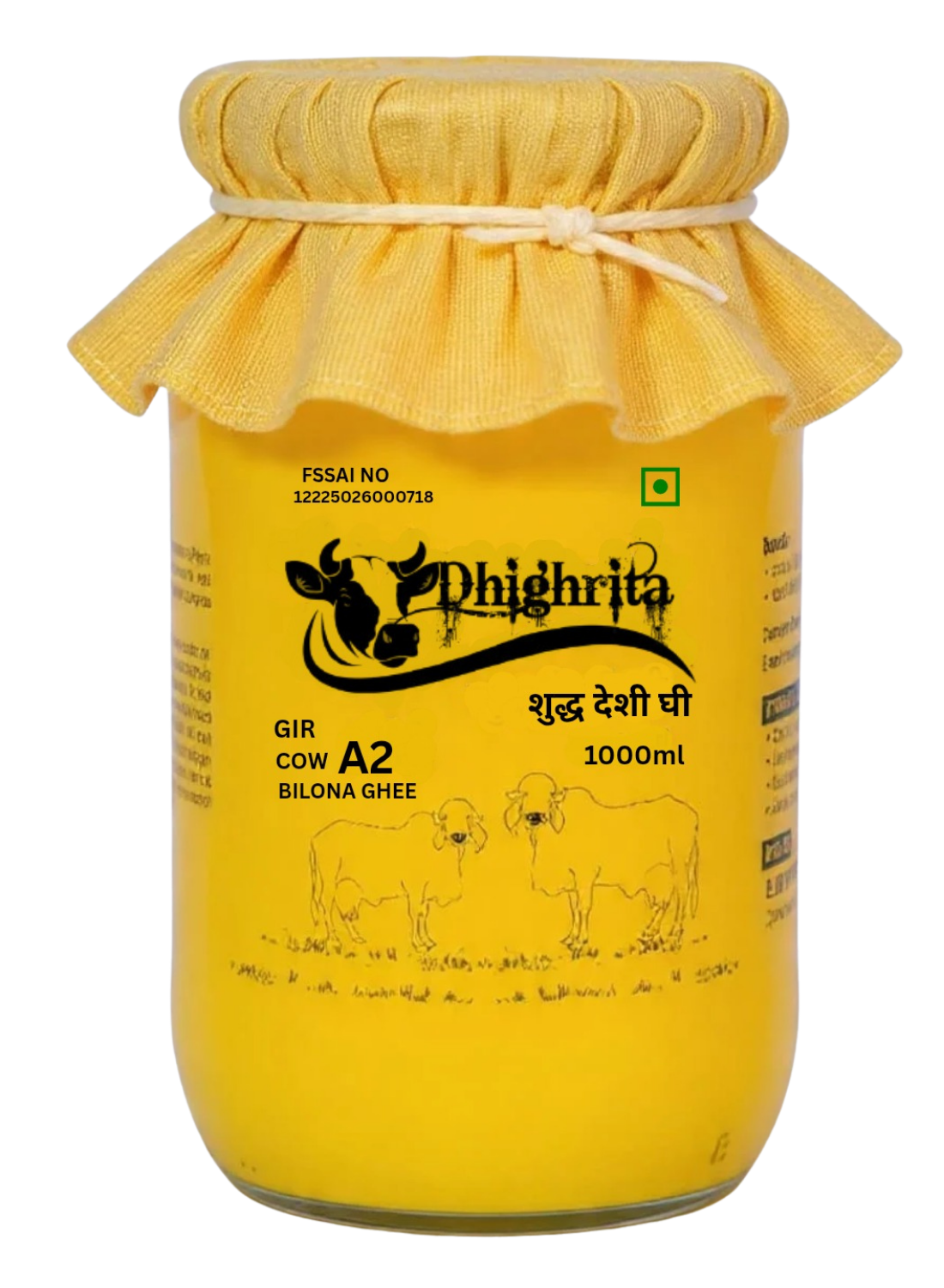 DHIGHRITA Gir Cow A2 Bilona Ghee 1000 ML