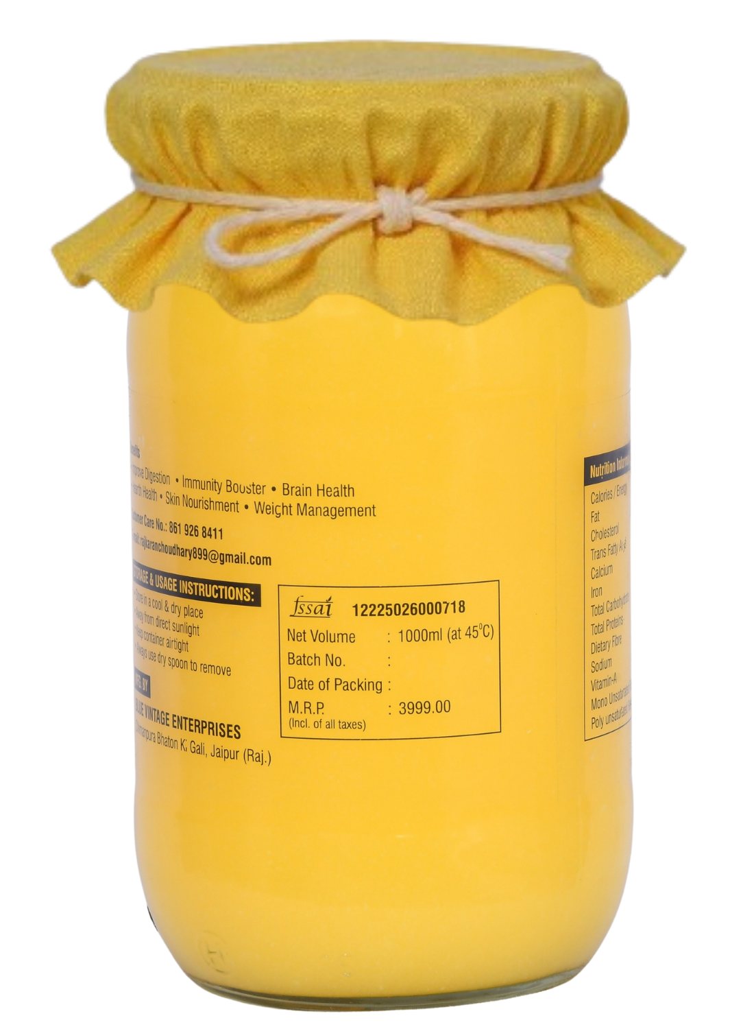 DHIGHRITA Gir Cow A2 Bilona Ghee 1000 ML