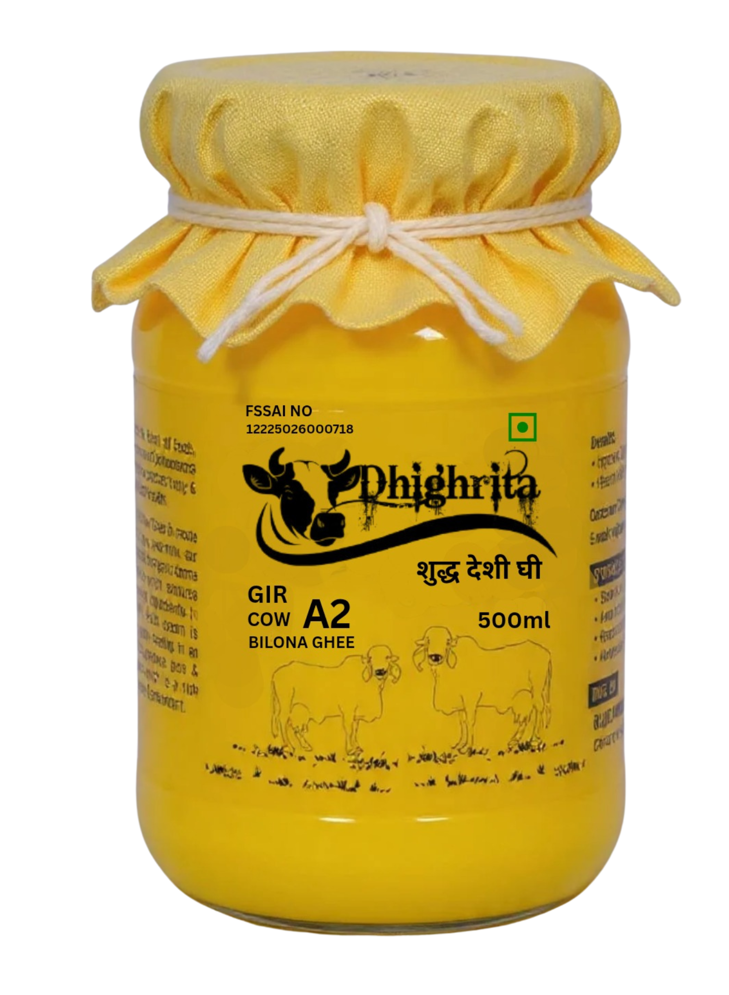 DHIGHRITA Gir Cow A2 Bilona Ghee 500 ML