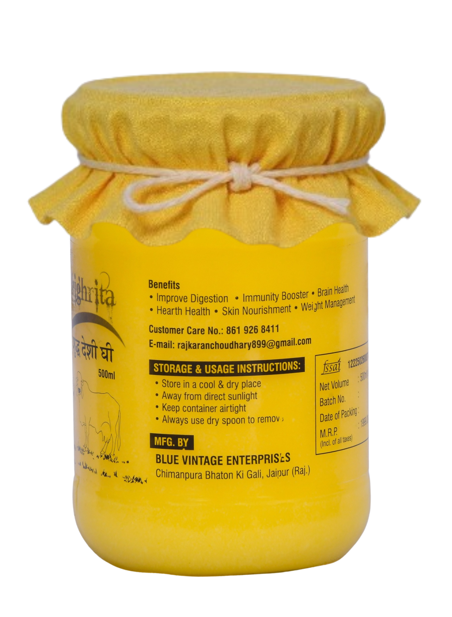 DHIGHRITA Gir Cow A2 Bilona Ghee 500 ML