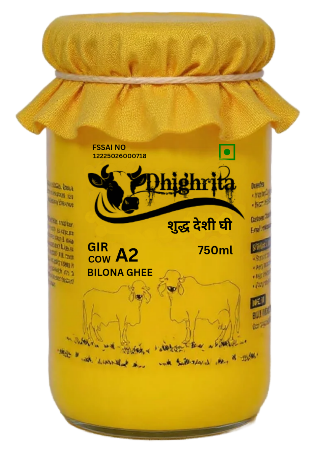 DHIGHRITA Gir Cow A2 Bilona Ghee 750 ML