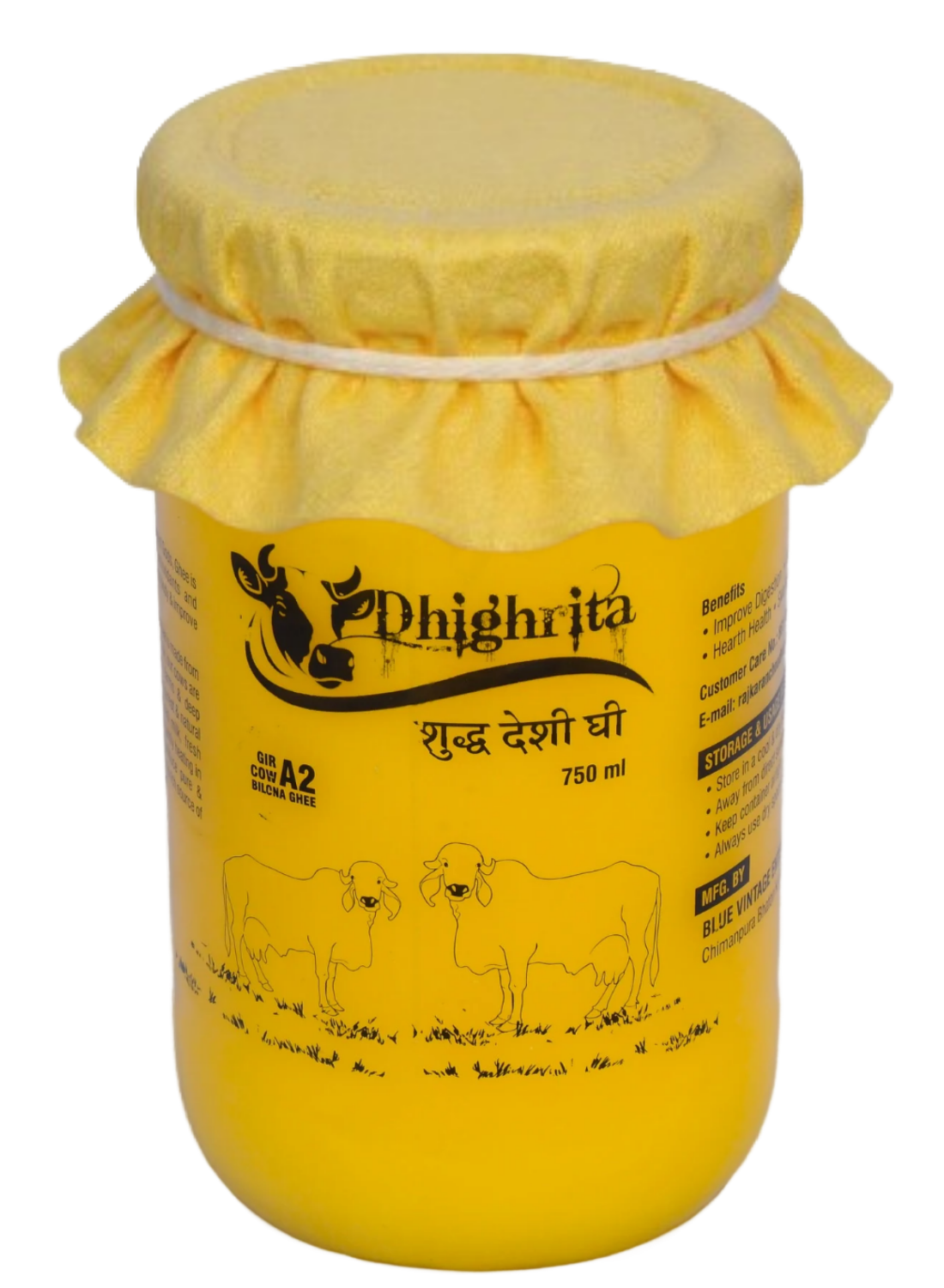 DHIGHRITA Gir Cow A2 Bilona Ghee 750 ML