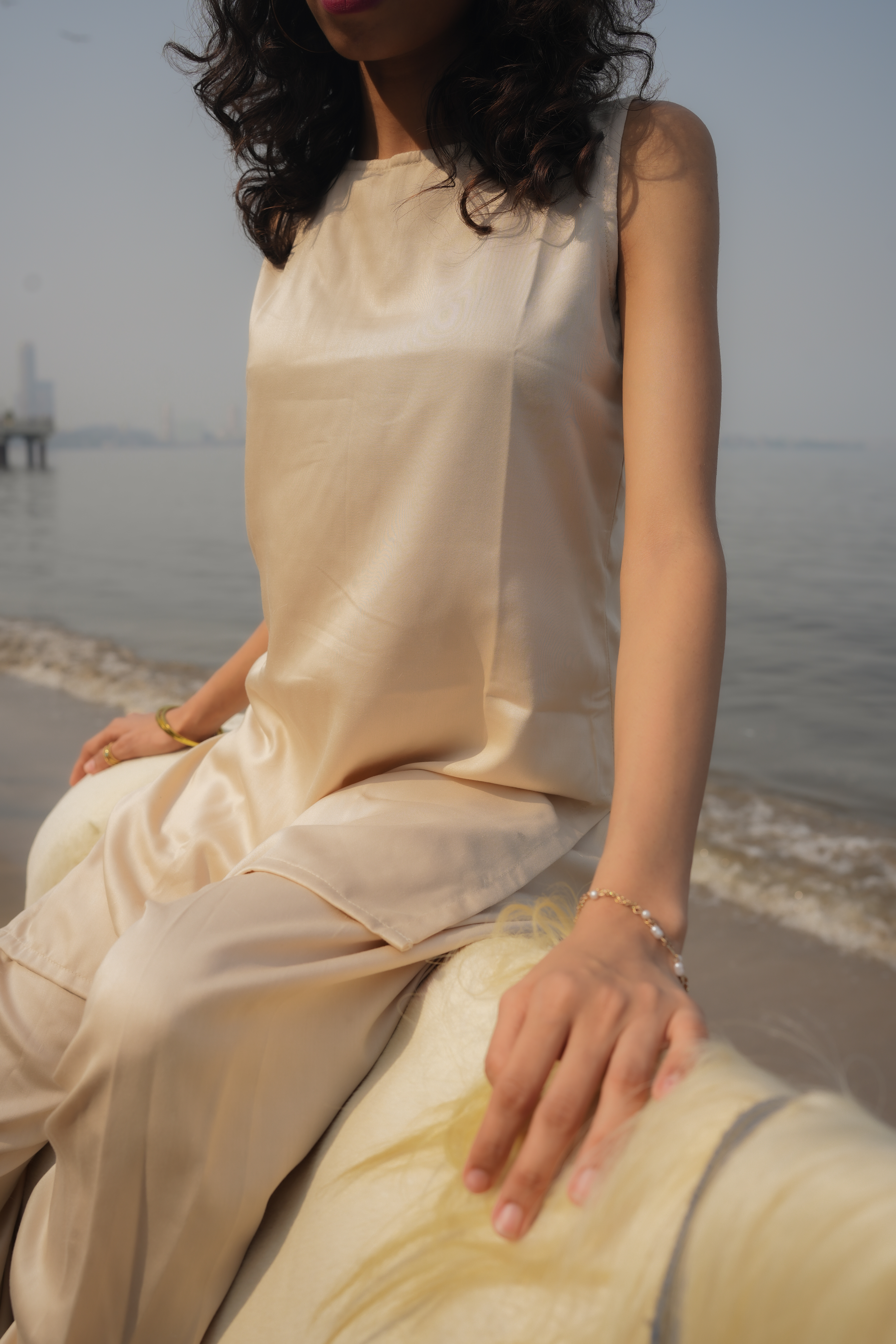 Beige Sleeveless Top & Palazzo Set