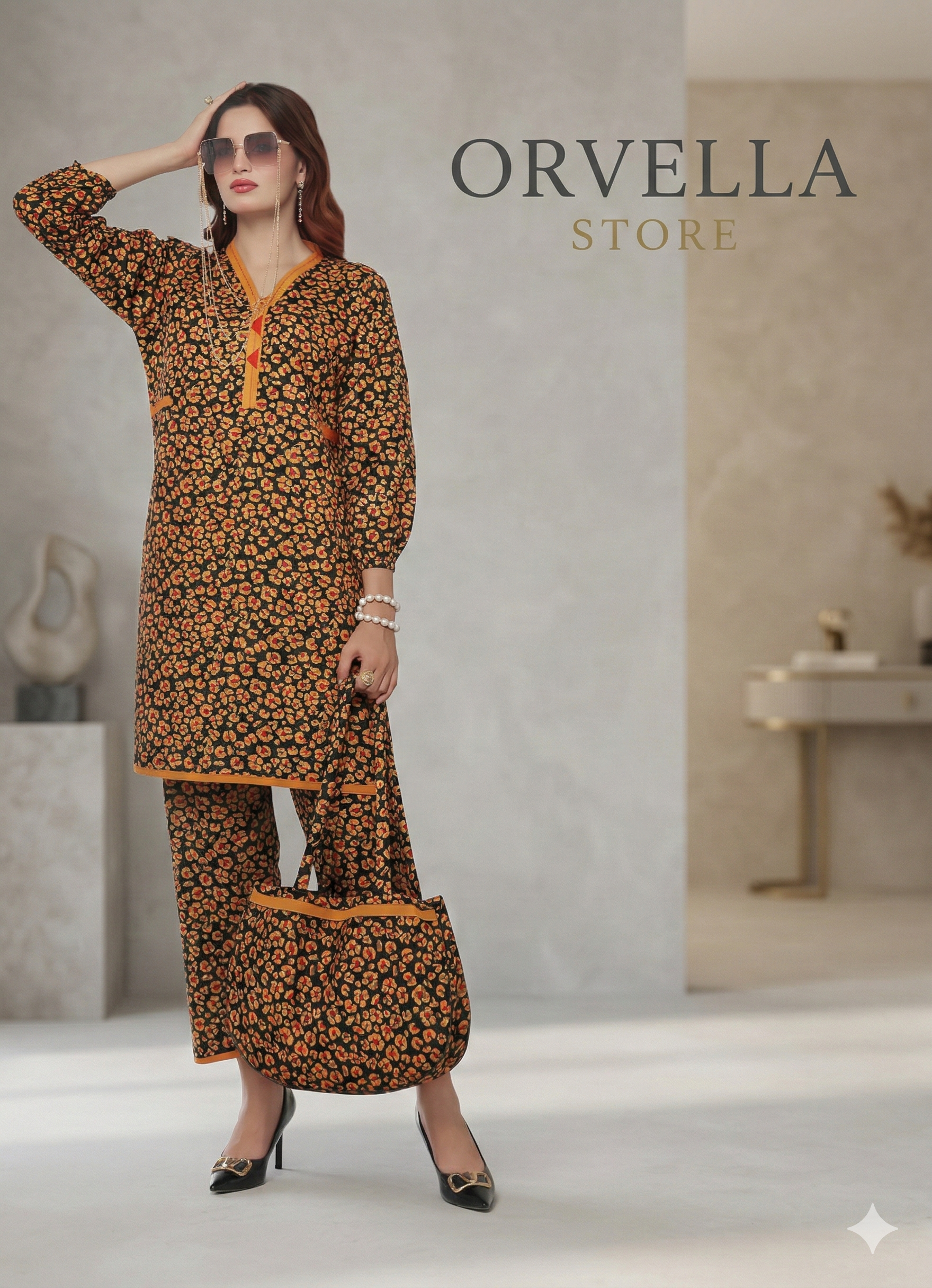 Floral Print 2-Piece Suit With Bag