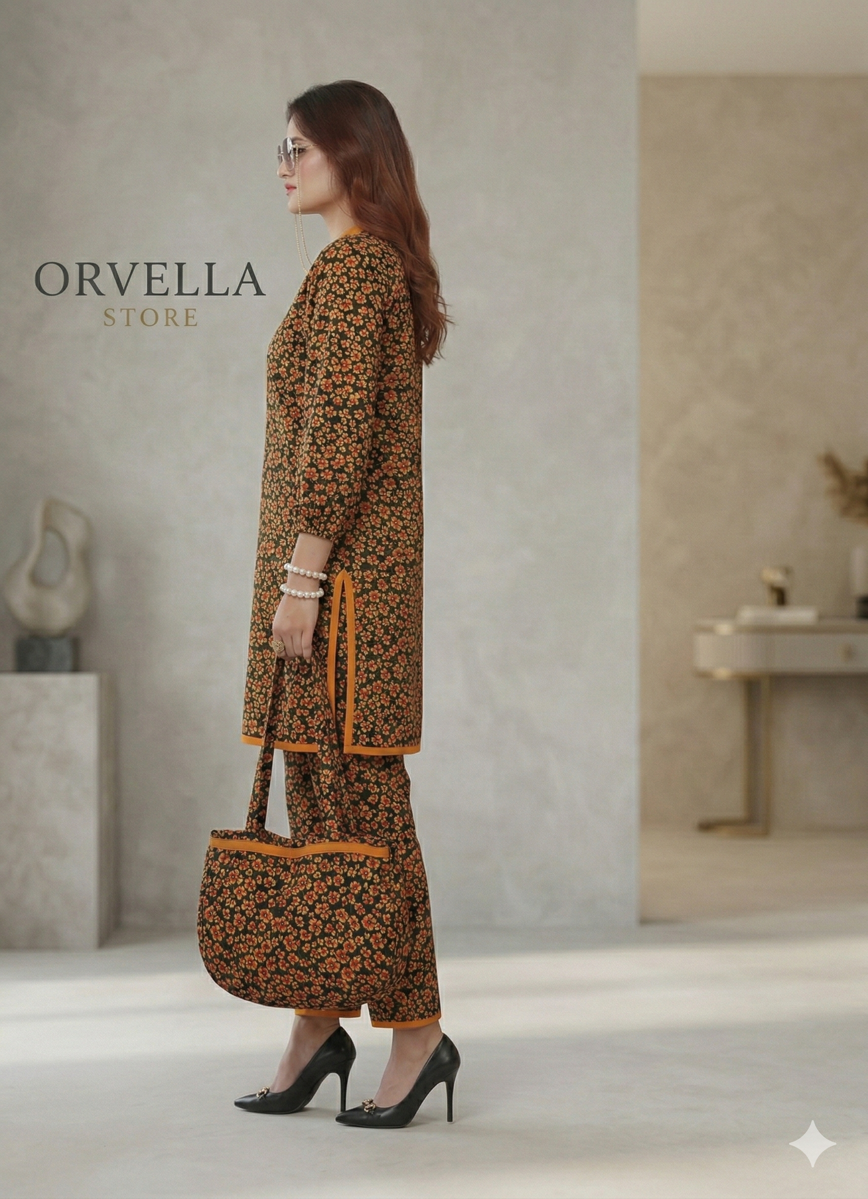 Floral Print 2-Piece Suit With Bag