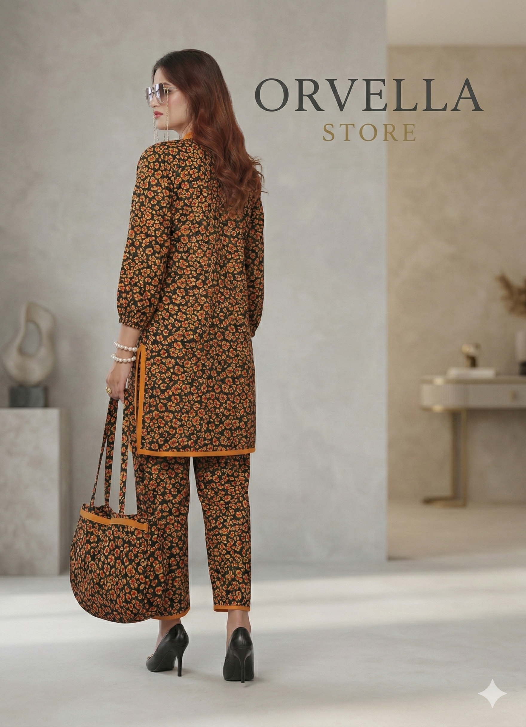 Floral Print 2-Piece Suit With Bag