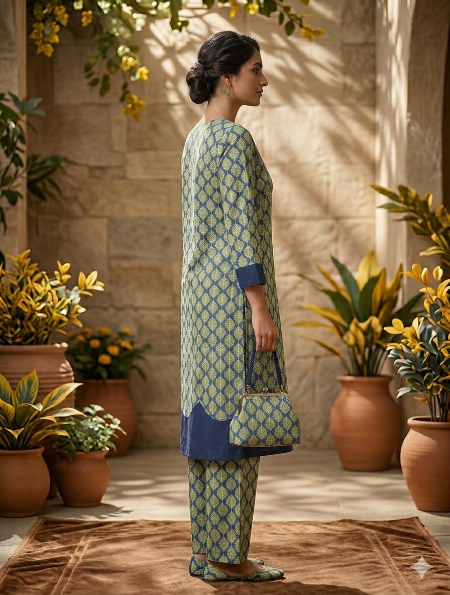 Geometric Print Lawn Suit