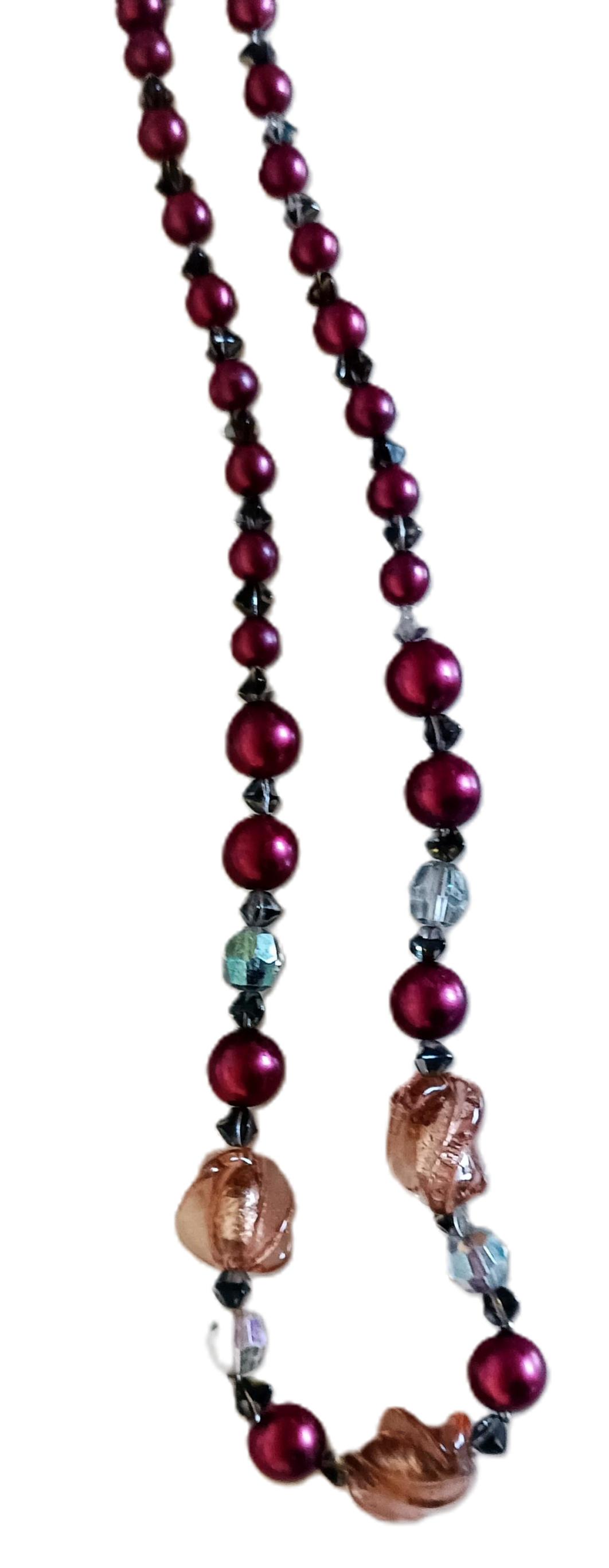 Collier Perles Bordeaux et Verre
