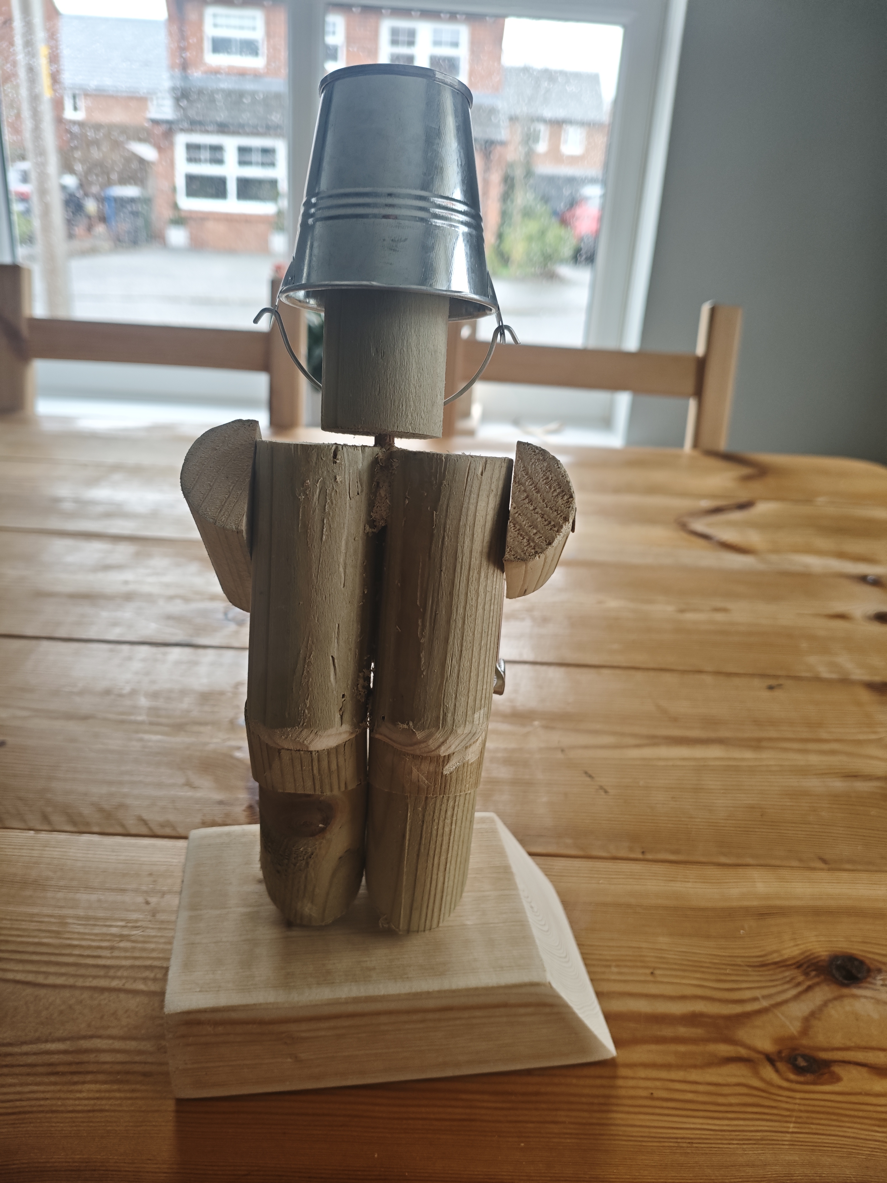 Wooden Golfer Figure with Metal Bucket Hat