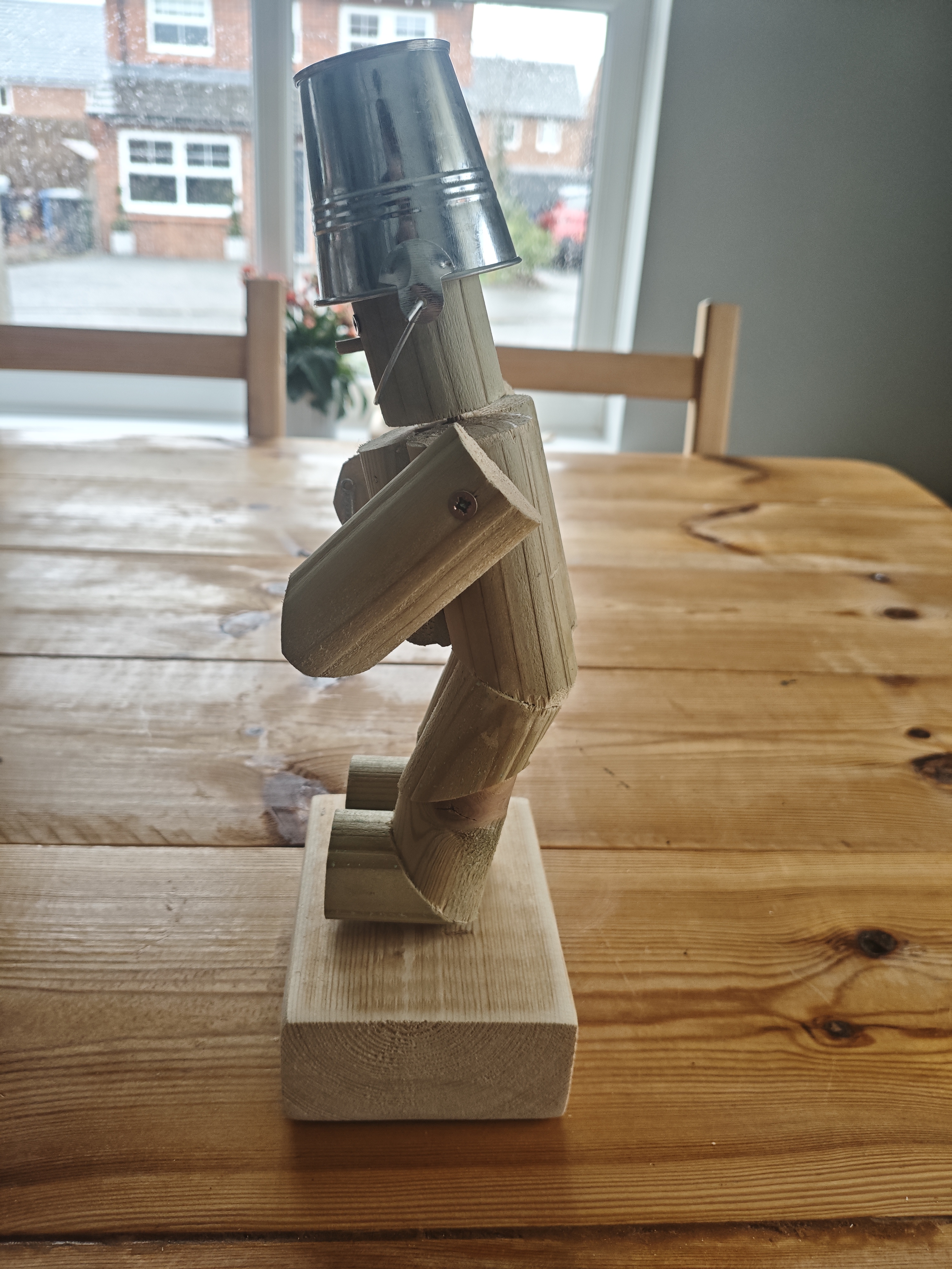 Wooden Golfer Figure with Metal Bucket Hat