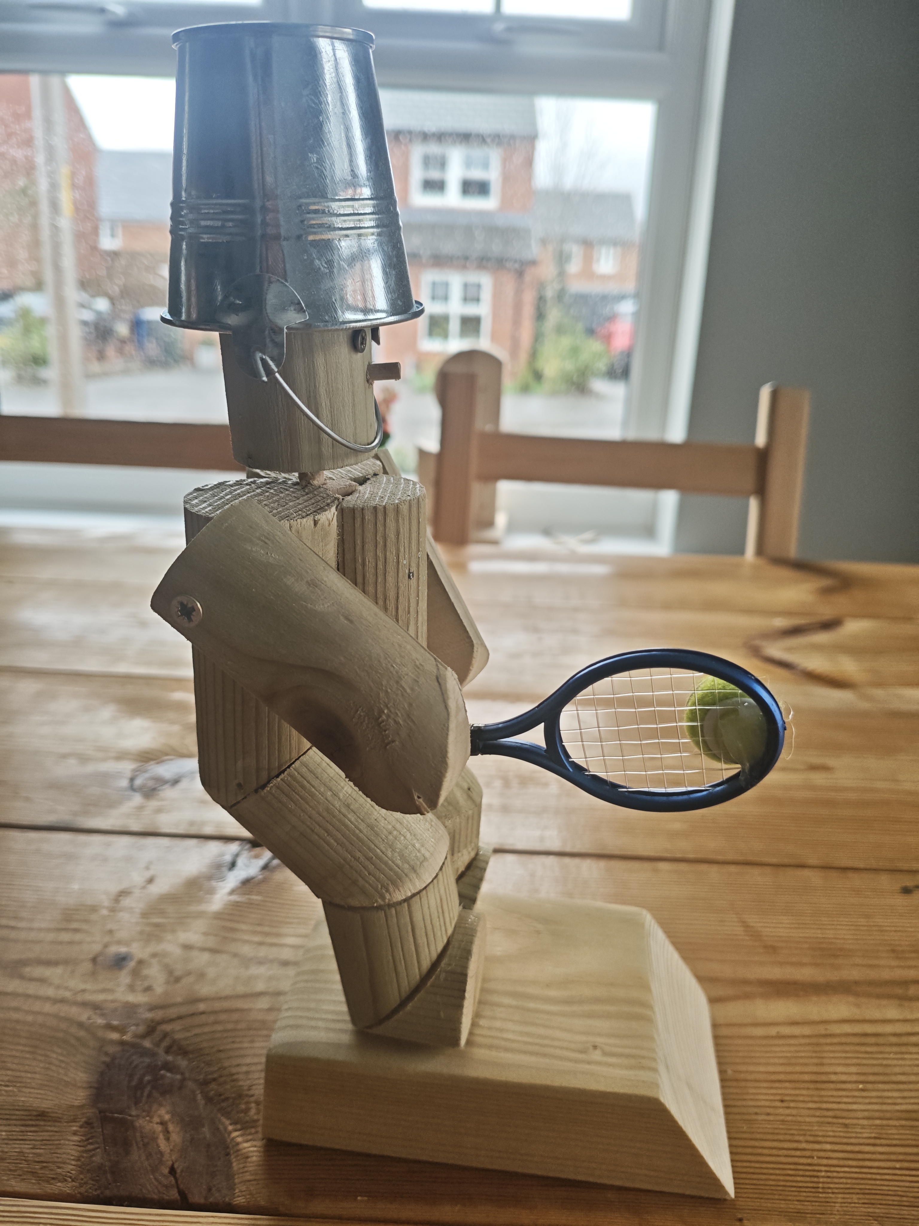 Handmade Wooden Tennis Player Sculpture