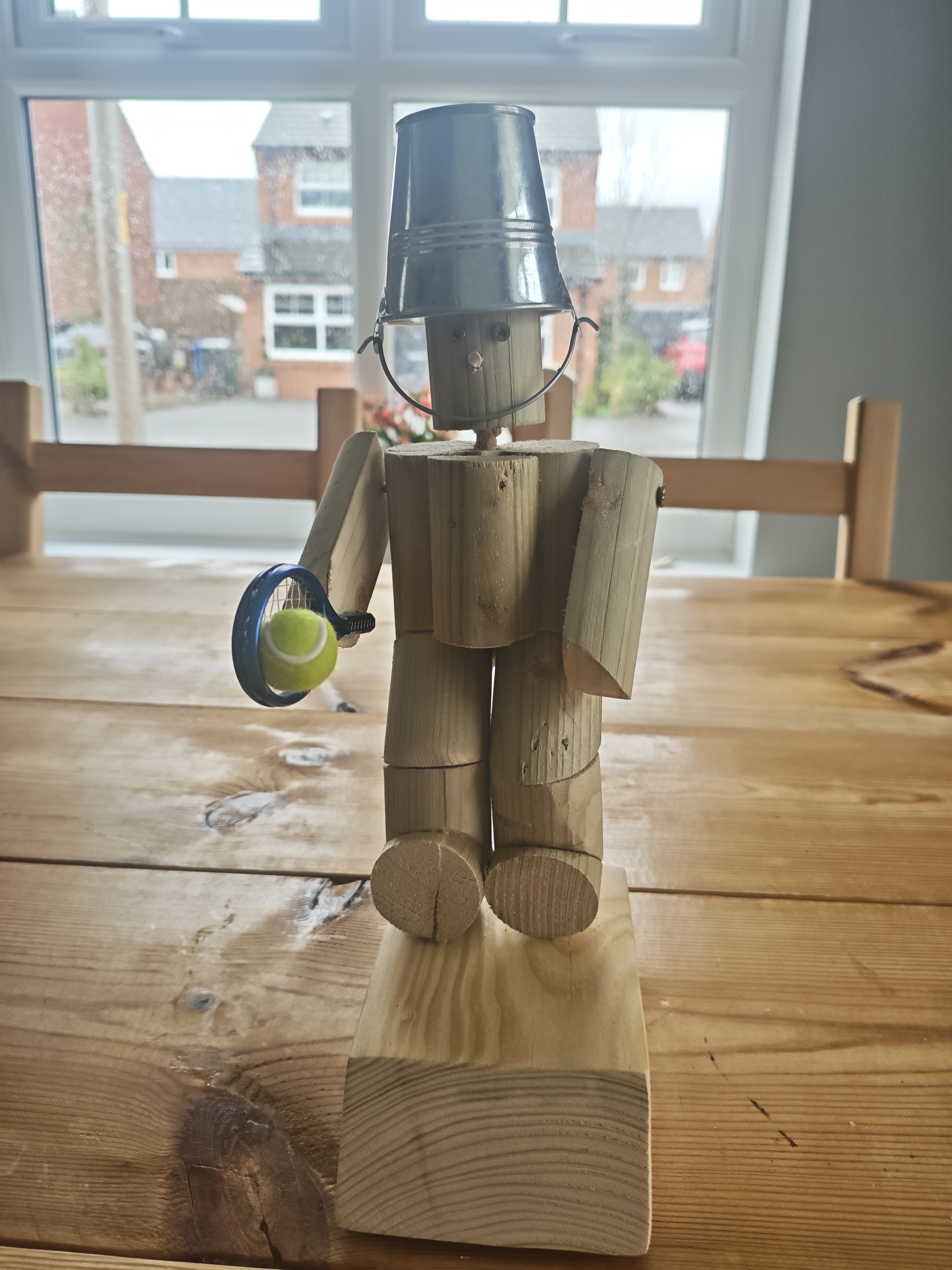 Handmade Wooden Tennis Player Sculpture