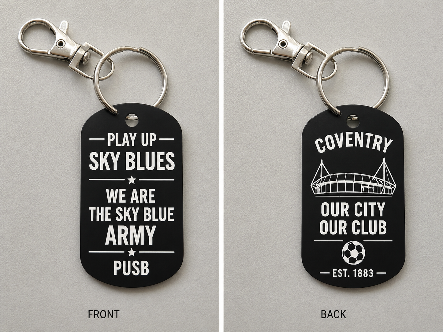 Coventry Sky Blues Inspired Engraved Metal Keyring