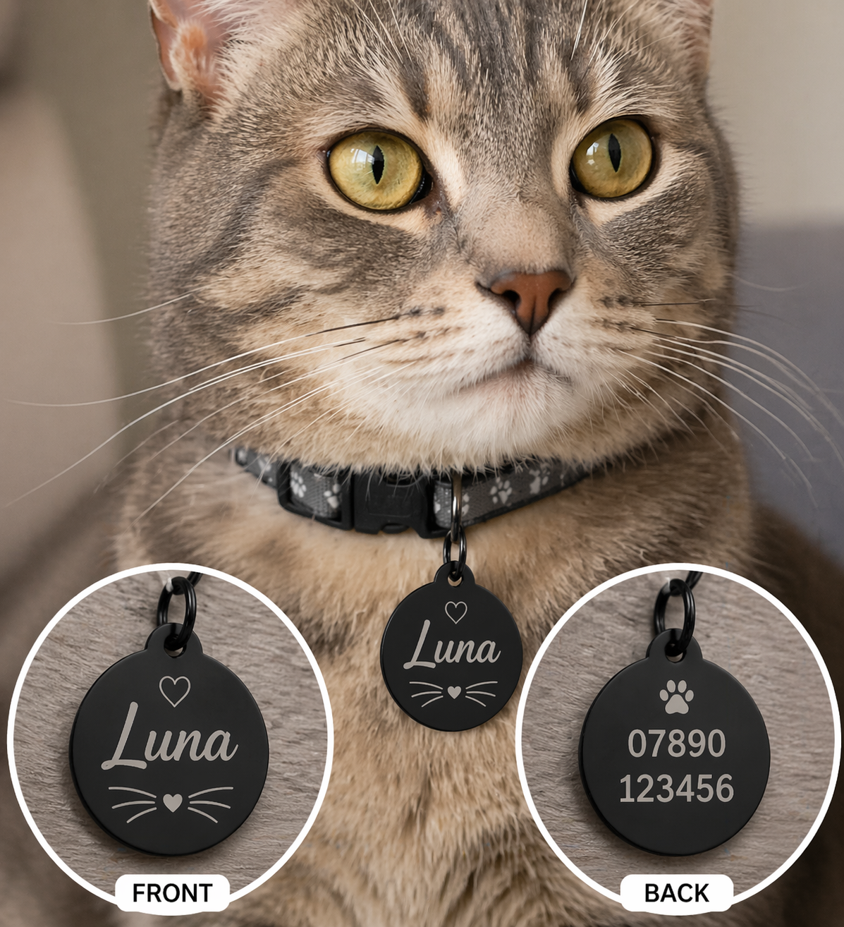 Personalised Cat Tag Engraved Double Sided