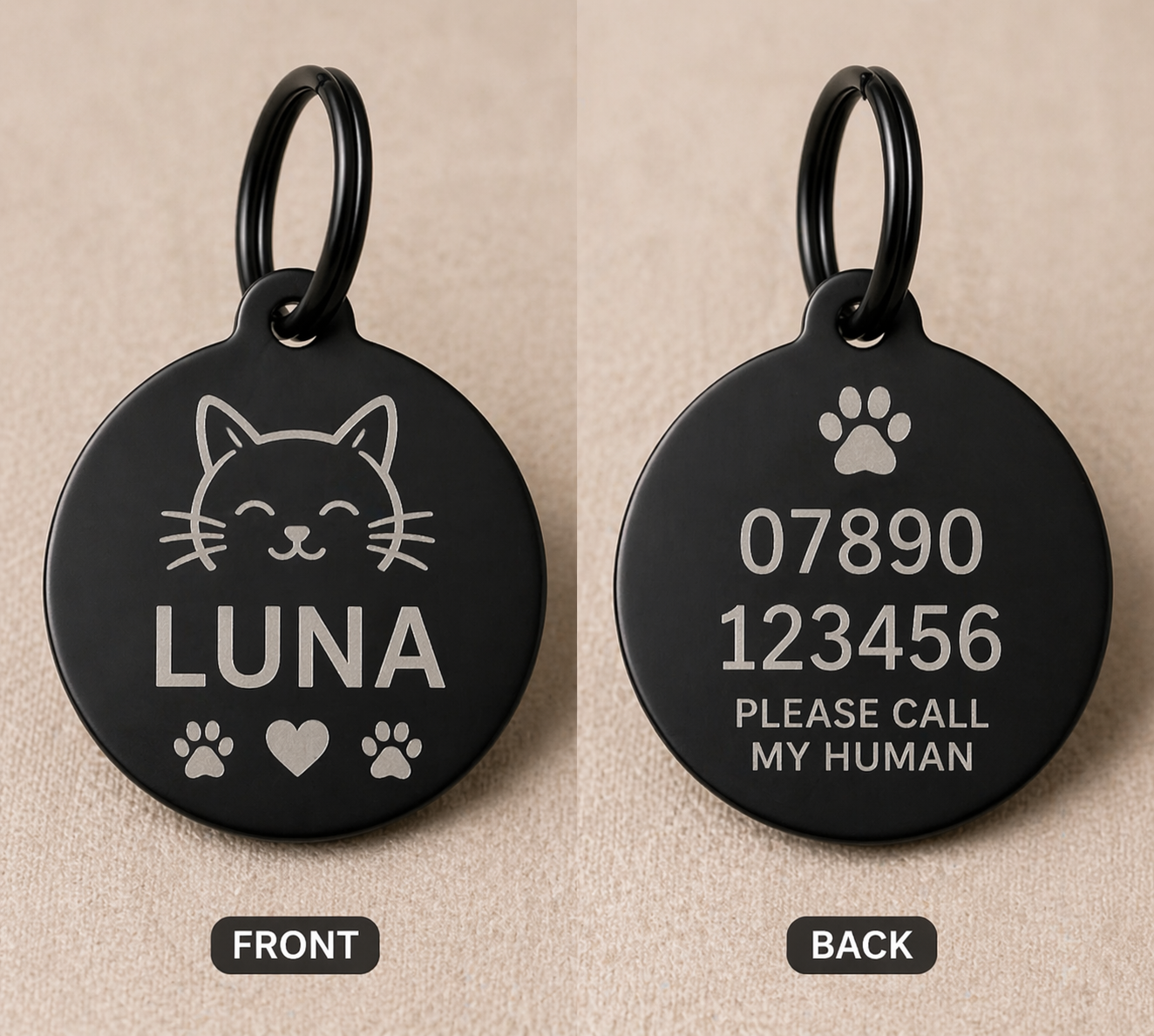 Personalised Cat Tag Engraved Double Sided