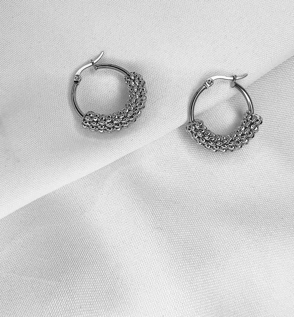 Silver Mesh Hoop Earrings