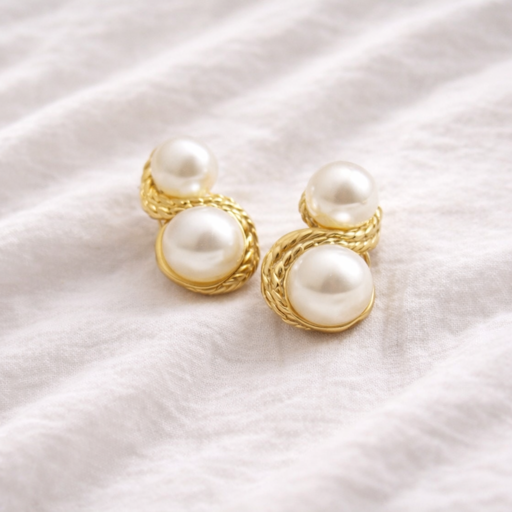 Gold-Twisted Pearl Earrings