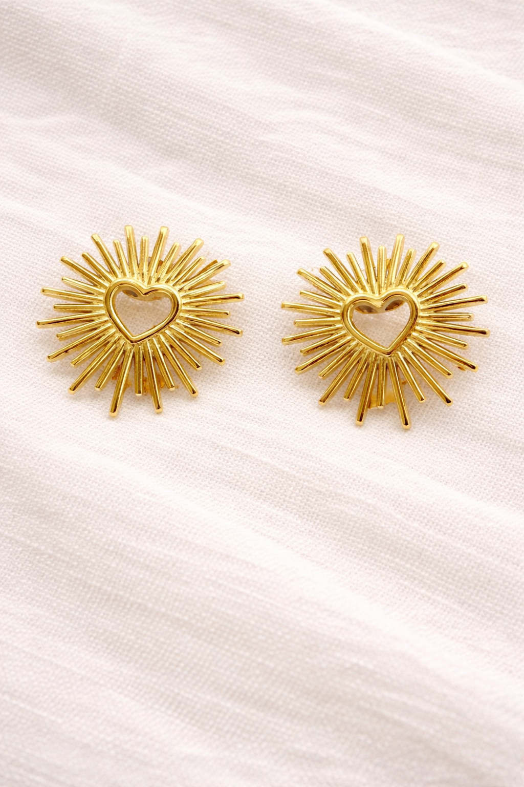 Sunburst Heart Gold Earrings