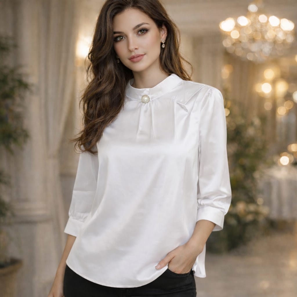 بلوزة ساتان بيضاء