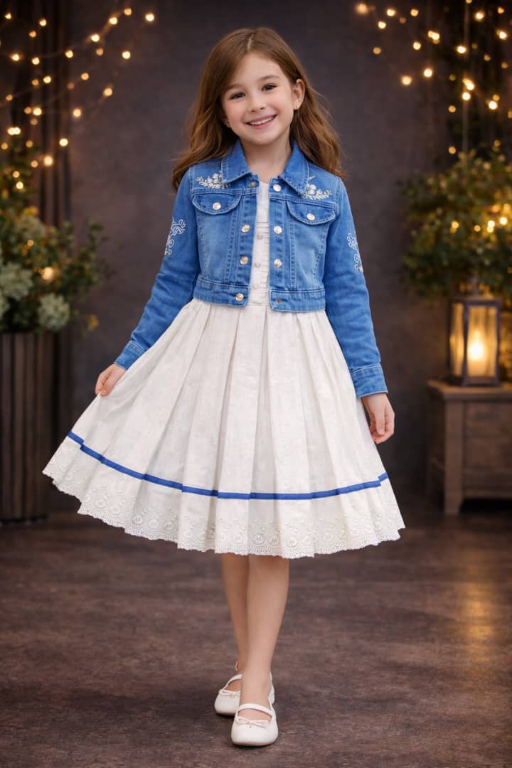 فستان بناتي مع جاكيت جينز