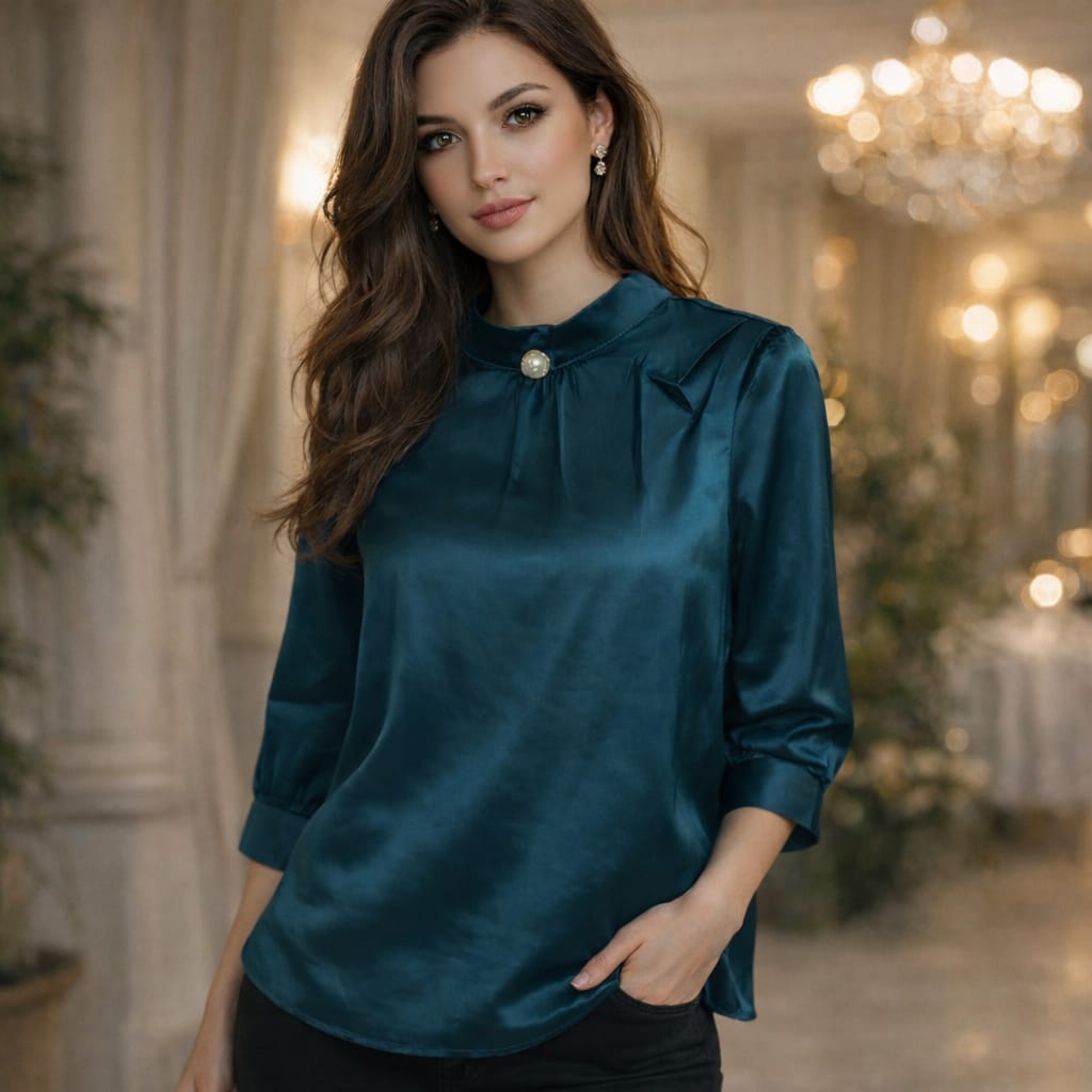 بلوزة ساتان بيضاء