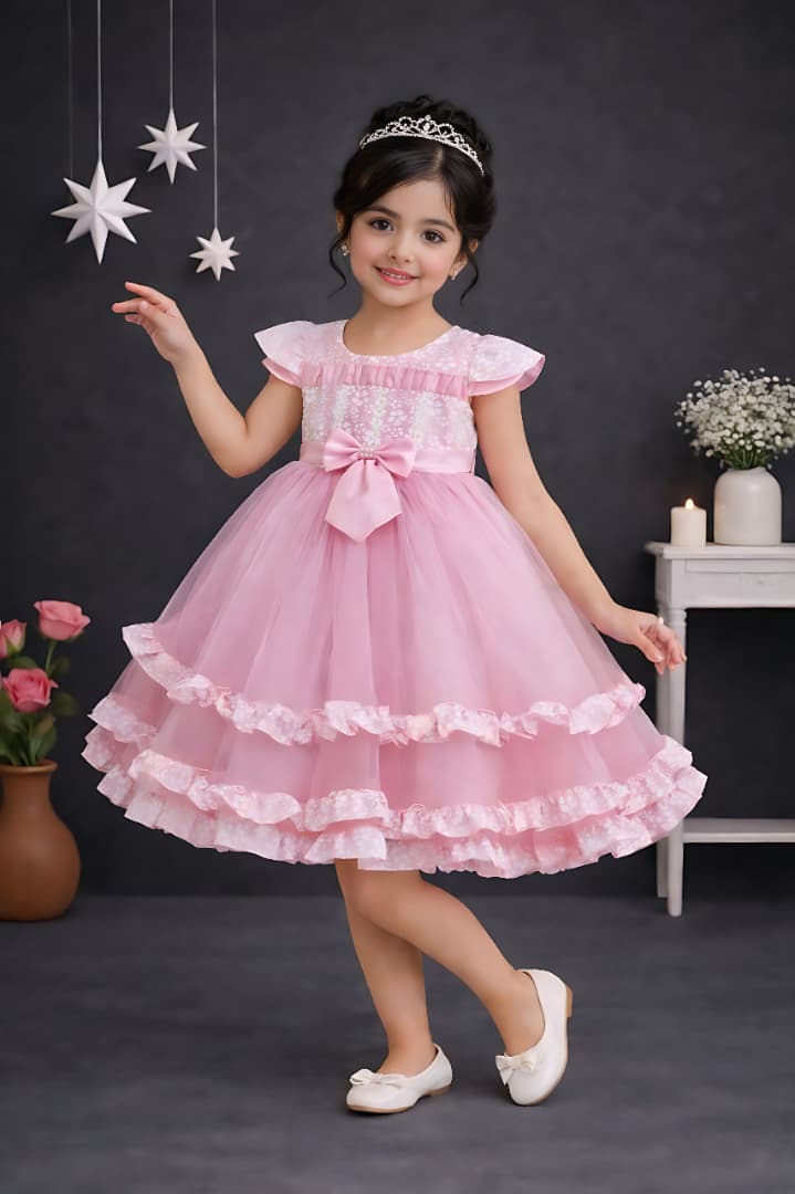 فستان سهرة بناتي تول رمادي