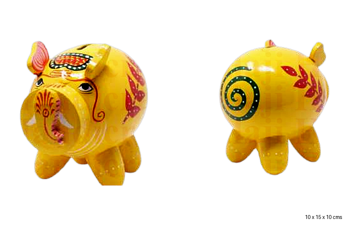 Hand-Painted Wooden Piggy Bank