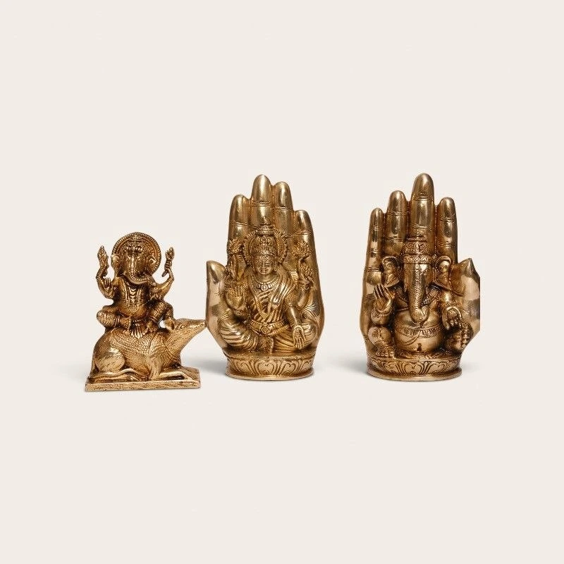Brass Ganesha & Lakshmi Statue Set