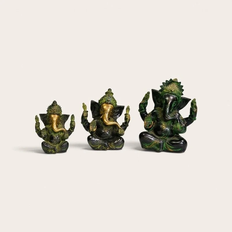 Handcrafted Antique Green Ganesha Idol
