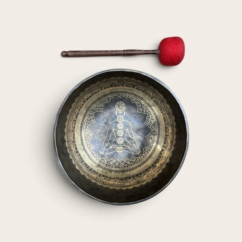 Chakra Prayer Mantra Carved Himalayan Healing Singing Bowl
