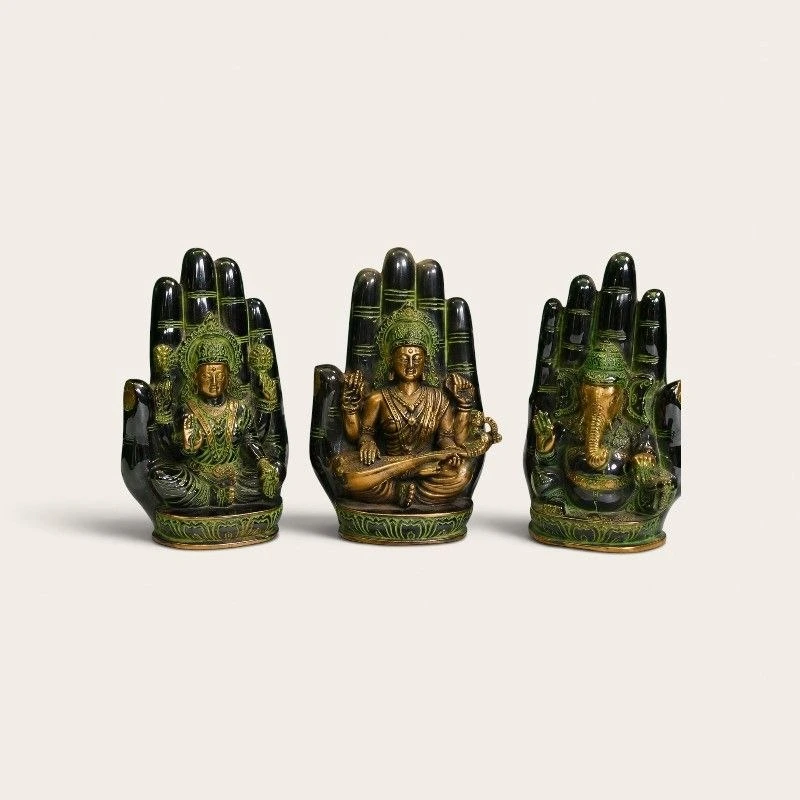 Handcrafted Divine Palm Statue Set