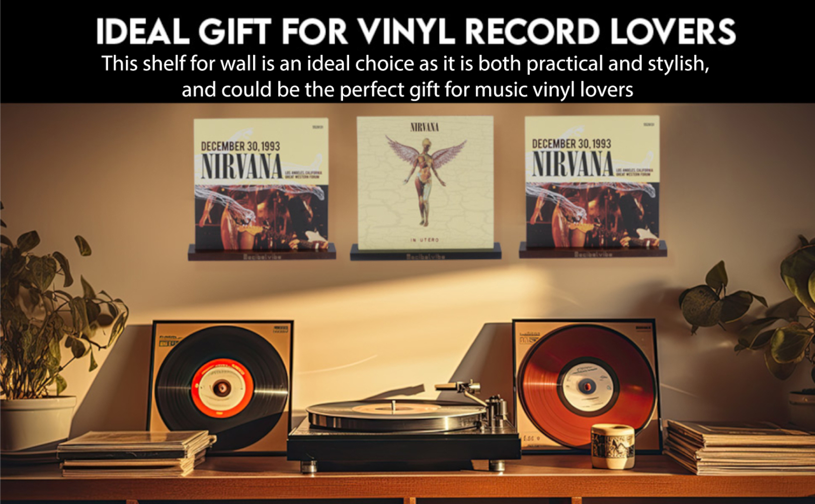 Decibelvibe Vinyl Record Shelf in Wood (Black)