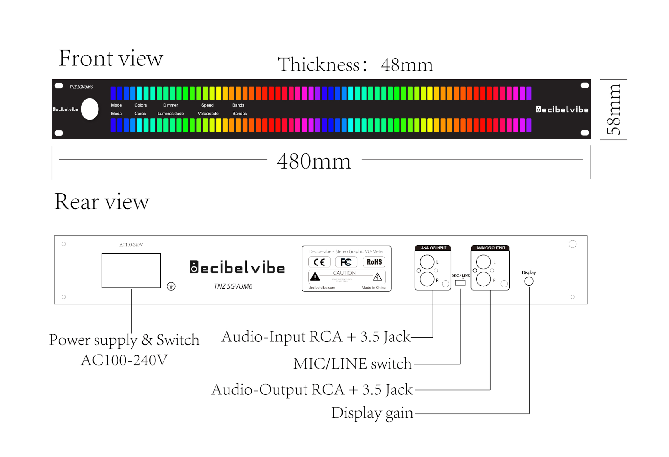 Decibelvibe TNZ SGVUM6 - Audio Graphic VU Meter (Silver)