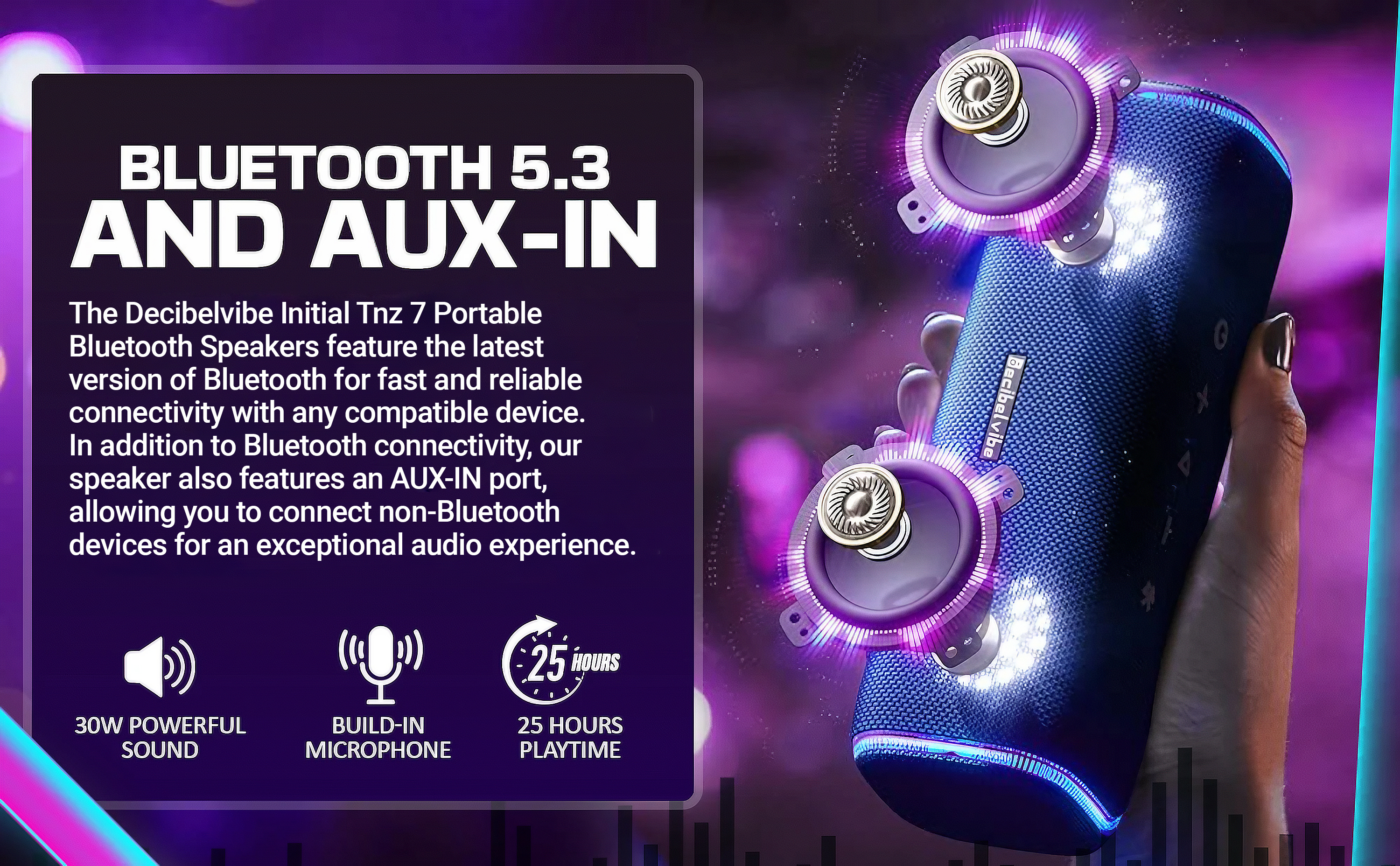 Decibelvibe Initial Tnz 7 - Portable Bluetooth Speaker (Blue)