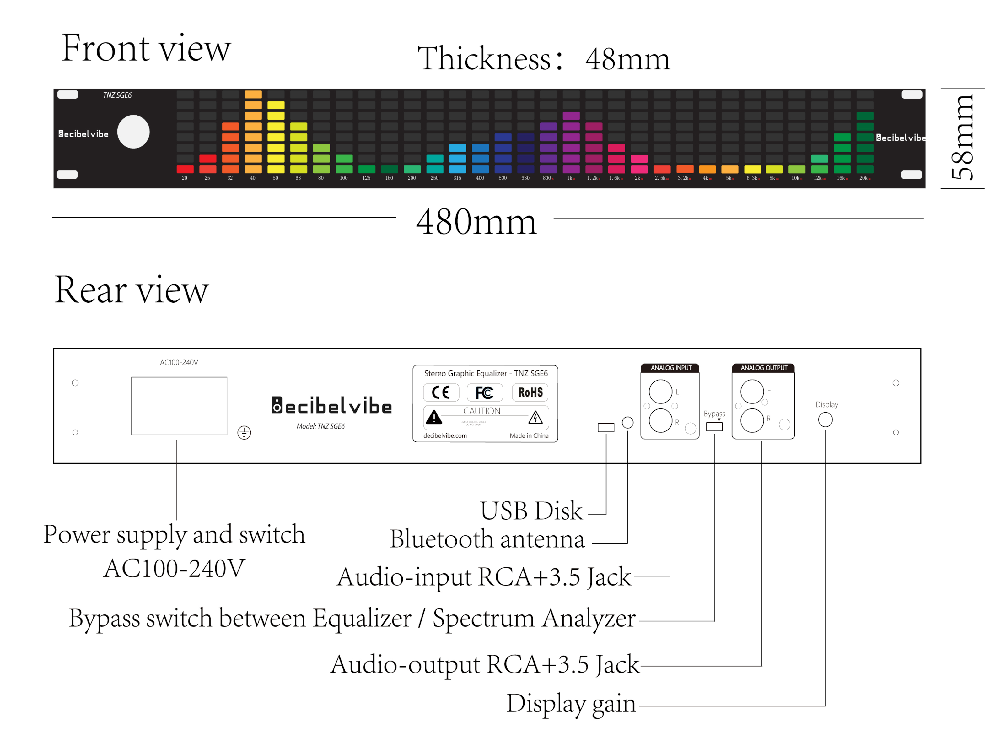 Decibelvibe TNZ SGE6 - Audio Graphic Equalizer (Gold)