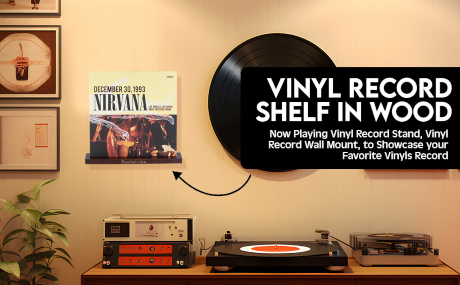 Decibelvibe Vinyl Record Shelf in Wood (Black)