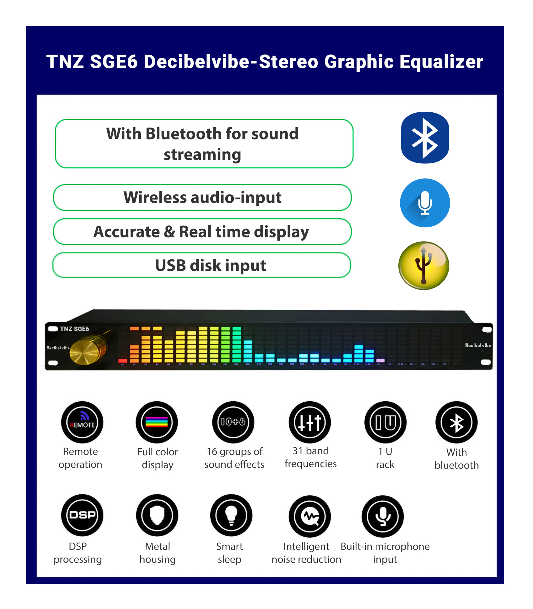Decibelvibe TNZ SGE6 - Audio Graphic Equalizer (Gold)